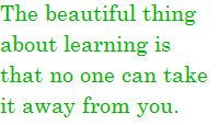The beautiful thing about learning is that no one can take it away from you.