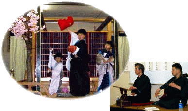 写真：子供歌舞伎の練習風景。ジカタさんも熱が入ります。
